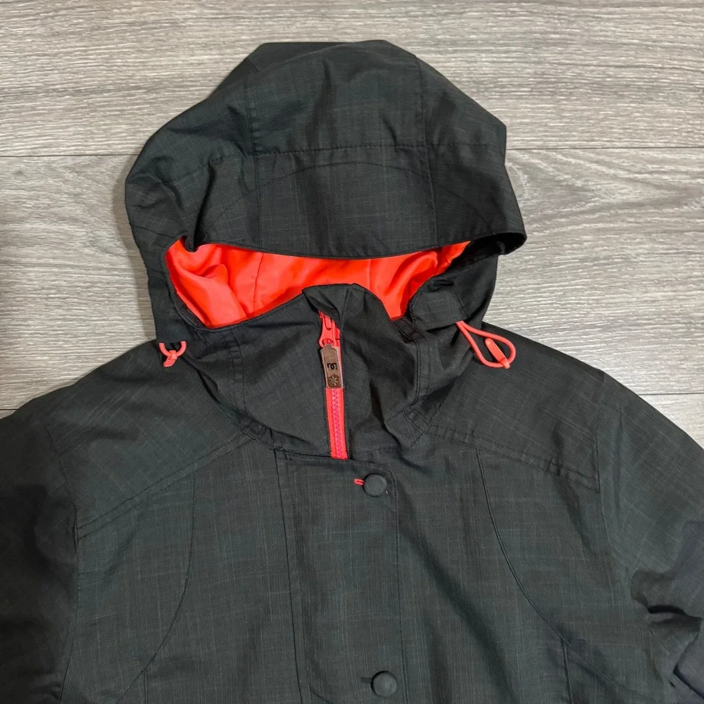 DC Data Women Snowboard Ski‎ Jacket Black Neon Coral 10K Waterproof Small Hooded
